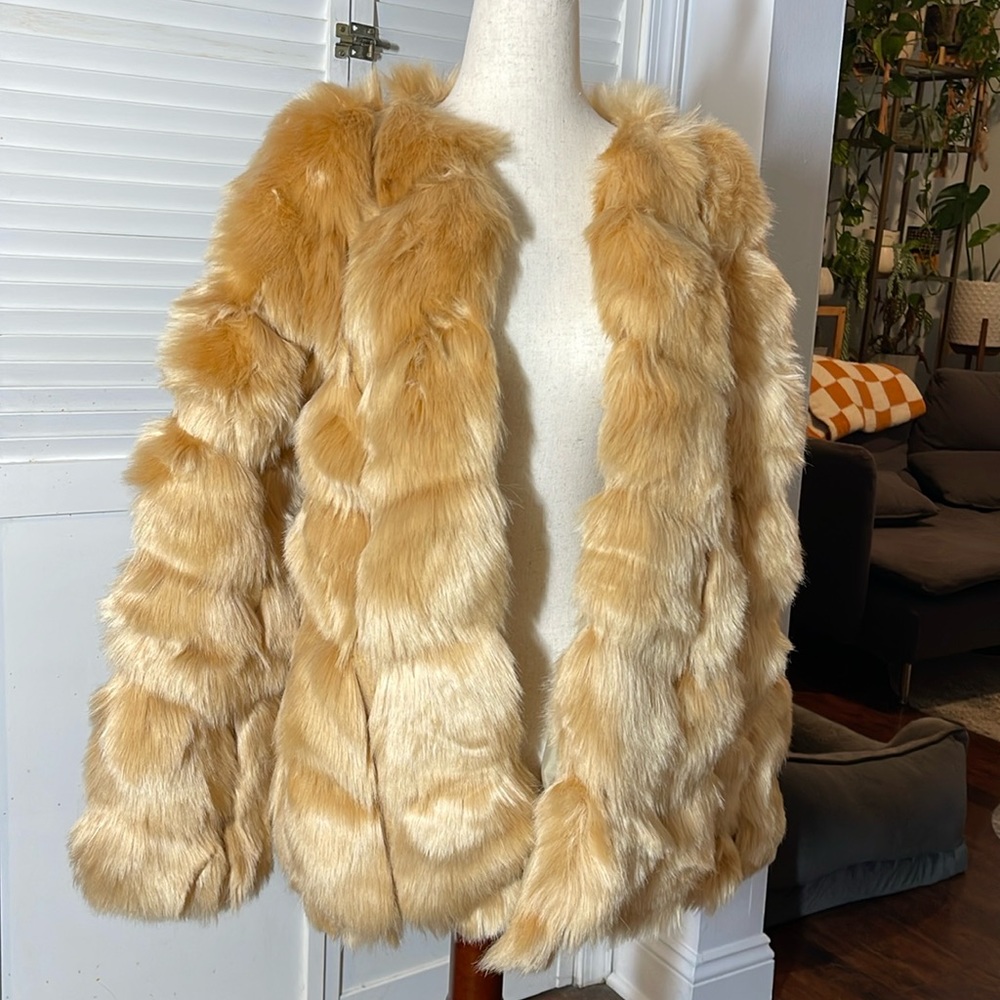 Missguided beige faux fur coat